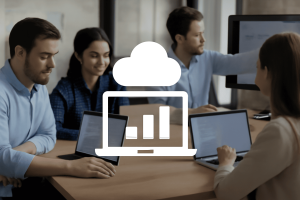 equipo de trabajo en una reunión usando zoho office suite